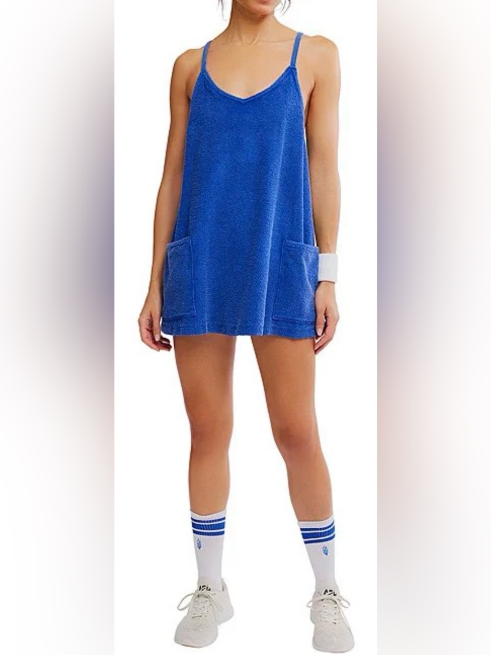 NWT Free People Hot Shot Mini Towel Terry Dress in Electric Shock Blue